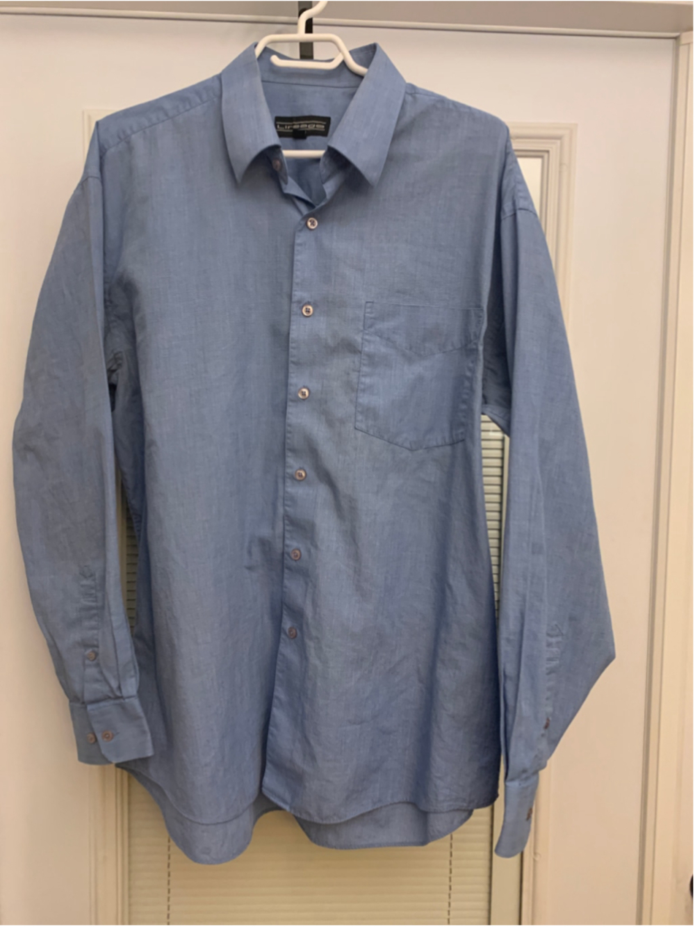 Men's Lineage Dress Shirt Blue Size 16.5 Neck Long Sleeve Button Down
